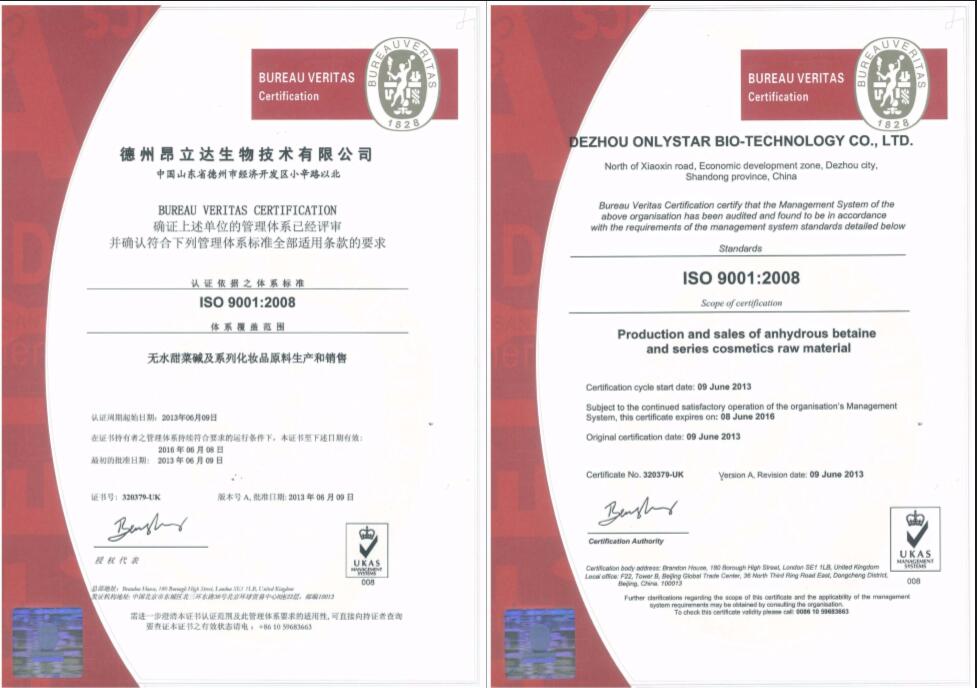 公司獲得ISO 9001:2008質量管理體系證書